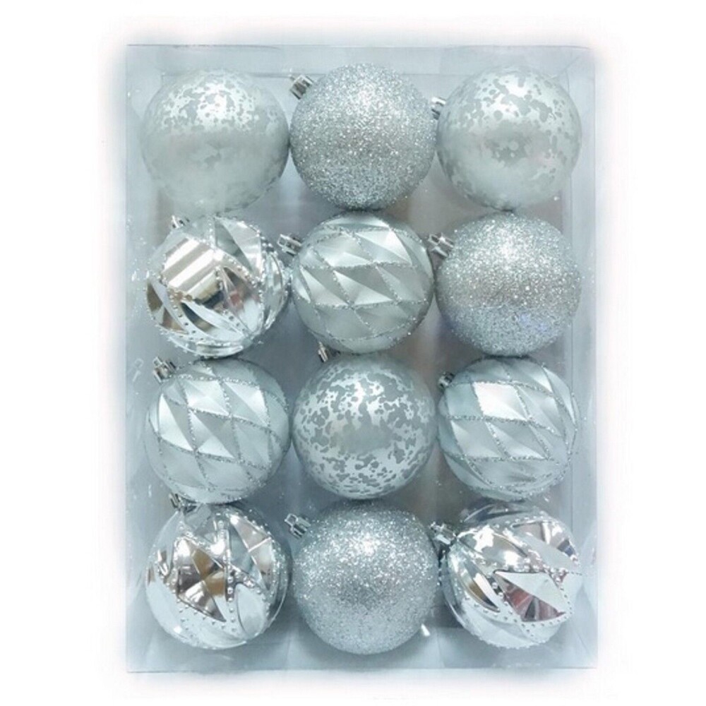 Home Depot Boxed Shatter Resistant Ball Ornaments Silver  3 Inches 12 Piece